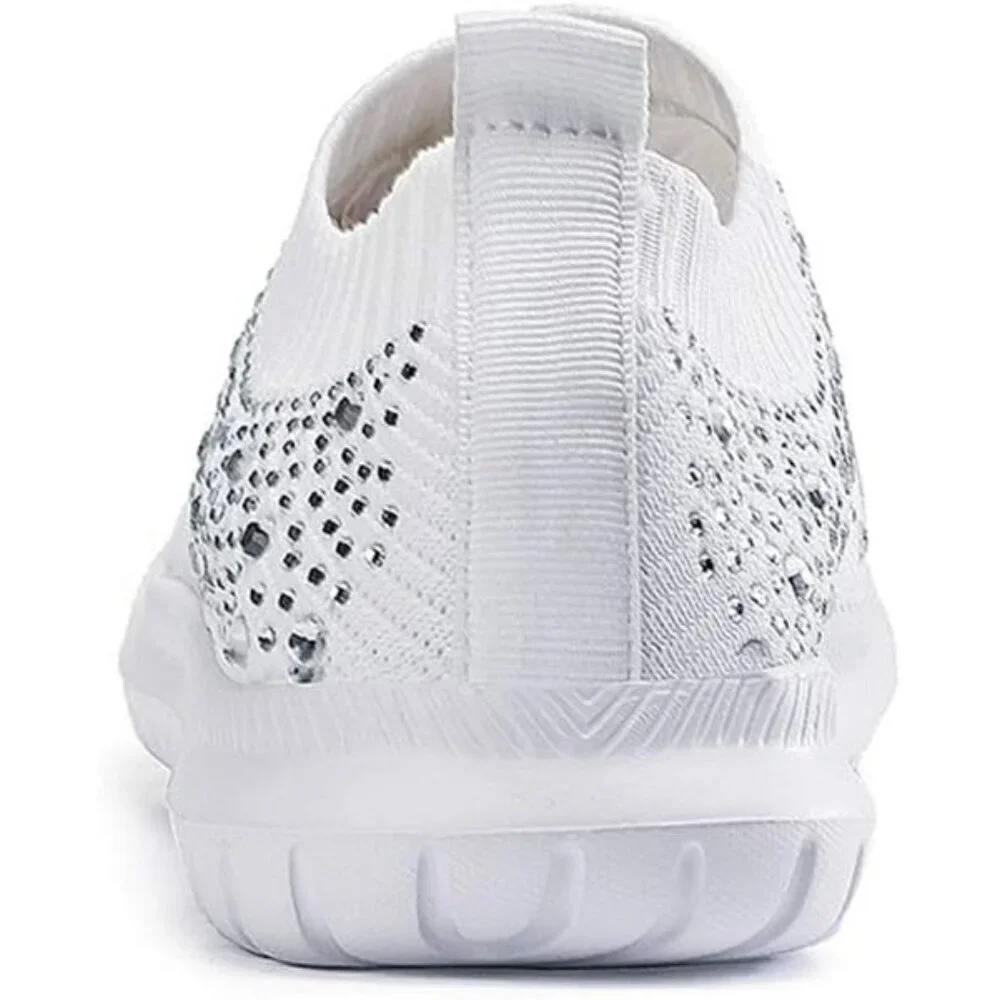 Women's Mesh Walking Shoes Rhinestone Glitter Slip On Ballroom Sneakers White
